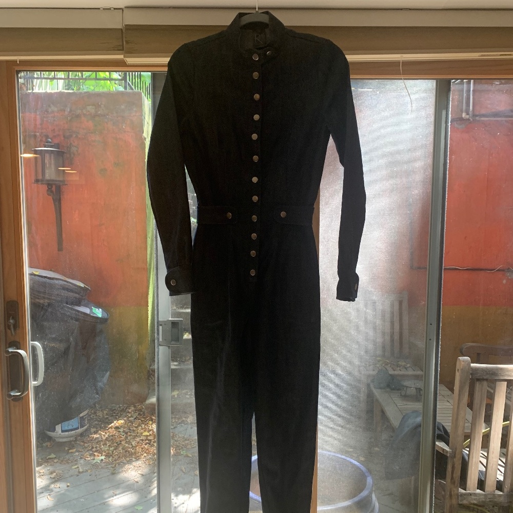 RISEN DIVISION THE QUIMBY JUMPSUIT in Silver Sparkle Denim size S